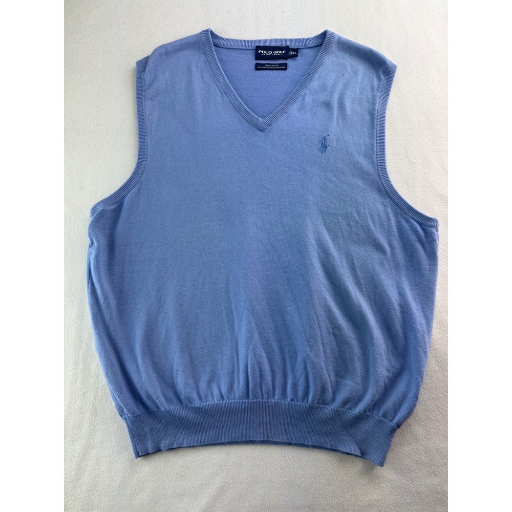 Polo Golf Ralph Lauren Mens V Neck‎ Sleeveless Sweater Vest Light Blue XL Cotton